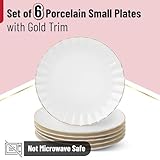 BTaT- White Dessert Plates, Set of 6, 8 inch, White Porcelain with Gold Trim, Small Plate, Small Appetizer Plates, Small White Plates, Dessert Plates Porcelain