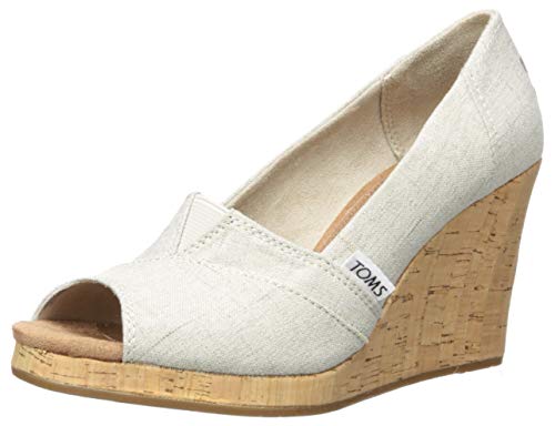 TOMS Women's Classic Espadrille Wedge Sandal, Natural Crosshatch Jacquard, 8