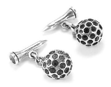 Sterling Silver Golf Ball & Tee Chain Bar Cuff Links