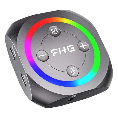 FHG DAC, External USB Sound Card Gaming DAC with 7.1 Virtual Surround Sound for Gaming Headset/PS4/PS5/Xbox One, 5 in 1 Hub, Supports AI Noise Cancellation w/Mic