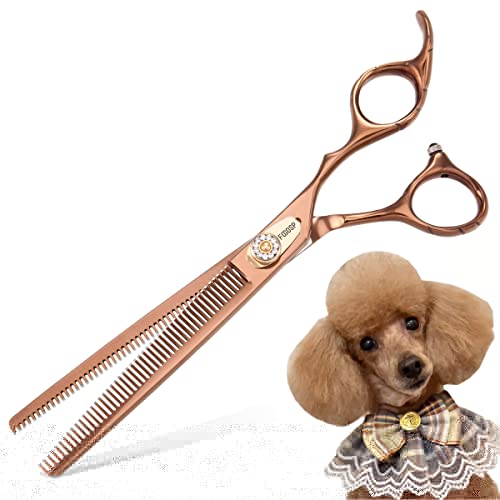 FOGOSP Thinning Shears for Dogs Grooming 7'' Professional Double Sided Dog Thinning Scissors 48 Teeth Blender Shears 25% Thinning Rate Japan 440C(Bronze)