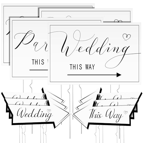 Wenqik 10 Pcs Wedding This Way Directional Parking Signs Include 4 Square and 6 Arrow Shaped Wedding Directional Parking Road Signs with Stakes, Large Double Sided(Classic Style)