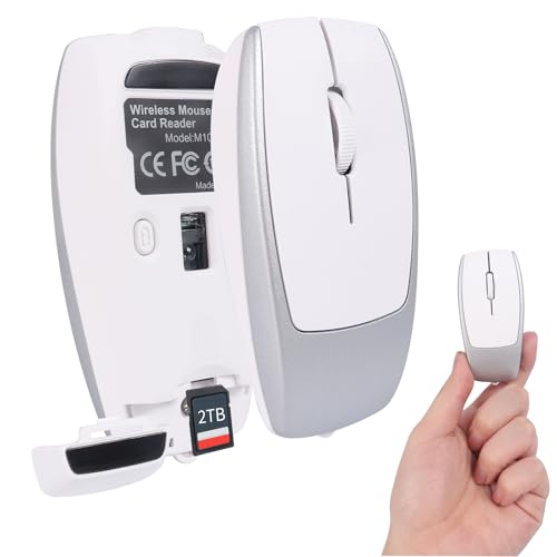 elec Space Mini Bluetooth Wireless Mouse with TF Card Reader, Rechargeable, Silent Click, Portable for Laptop, PC, Travel, Office & Home Use (Silver)