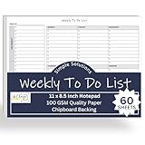 Weekly To Do List Notepad, 60 Page Task Planning Pad w/Daily Checklist, Priority Todo Checkbox & Notes. Desk Notebook to Organize Office 11 X 8.5