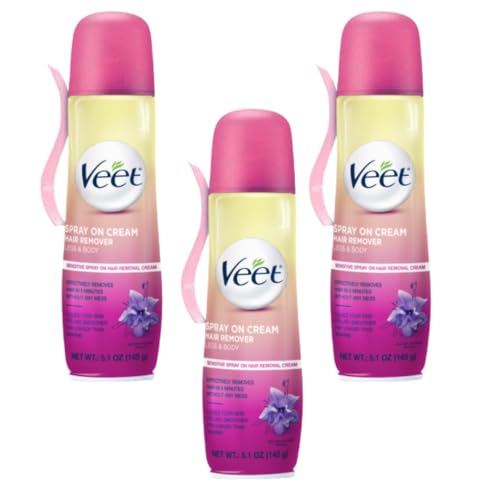 Veet Sensitive Formula with Aloe Vera Spray On 5.1 Oz.Hair Removal Cream for Legs & Body (3 Pack)