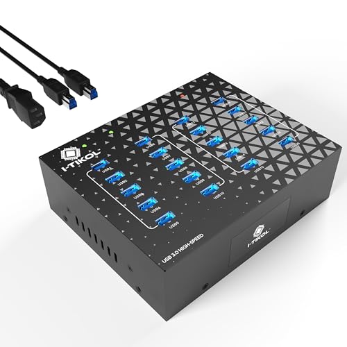 20 - Port USB 3.0 Splitter Hub with Power Supply - High Speed Data Transfer for Desktop, Laptop, HDD, PC - Expand and Speed Up to 5 Gbps 110W - Industrial Grade Hub Compatible with External Drives