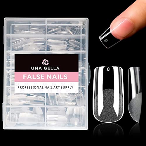 UNA GELLA Square Fake Nails 216pcs Square Press on Nails Pre-shape Clear Square Nails Tips for Full Cover Acrylic French False Nails For Nail Extension, Home DIY Nail Salon 12 Sizes False Tips