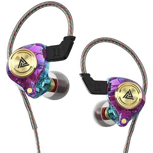 QKZ AK3 In Ear Monitor Headphones, Portable 3.5mm Wired Gaming IEM In-ear Earphones Ear Buds, HiFi Stereo Headphones Cool Purple Clear IEM in Ear Inear Monitors Earbuds for Singers Musicians with Mic