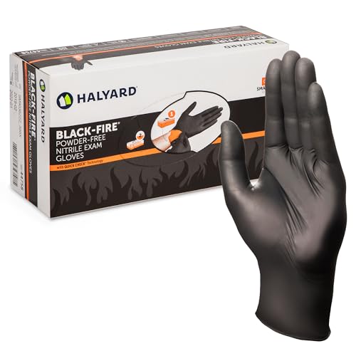 HALYARD BLACK-FIRE Nitrile Exam Gloves w/QUICK CHECK, Breach Detection, Powder-Free, 5.5 mil, 9.5", Black/Orange, Medium, 44757 (Case of 1500)