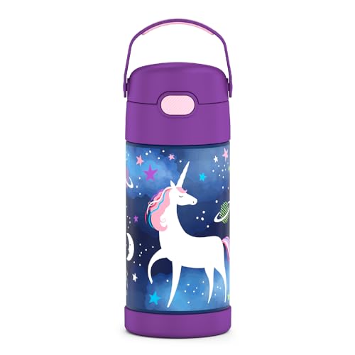 THERMOS FUNTAINER Water Bottle with Straw - 12 Ounce - Kids Stainless Steel Vacuum Insulated Water Bottle with Lid, Space Unicorn