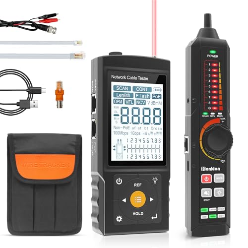 Multifunction RJ45 Network Caber Tester,Cable Tracer,Rechargeable Wire Tester,UTP Conntinue and Plug Fault Test,Cable Length,VFL,OPM,IEEE 802.3bt/af/at and Non-standard POE Detect,Port Flashing,PD,NCV