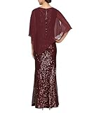 S.L. Fashions Women's Long Length Sequin Lace Beaded Capelet Dress, Formal Evening Gown, (Petite and Regular Sizes), Fig