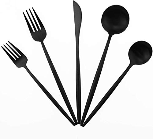 Gugrida 20-Piece 18/10 Stainless Steel Flatware Silverware, Luxury Dinnerware Set Travel Cutlery Tableware Include Knife Fork Spoon Service for 4,Healthy & Eco-Friendly Dishwasher Safe (Black Matte)