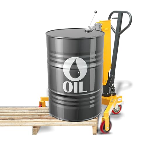 VisHomeYard Manual Hydraulic Oil Drum Truck, 55 Gallon Drum Dolly, Oil Drum Lifter, 770lbs Capacity Oil Drum Cart, Poly-on-Steel Wheels with Brake, Oil Barrel Drum Roller Cart, Orange, Trolley