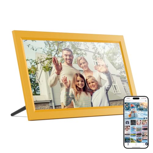 64GB 10.1" Digital Picture Frame, 1280 x 800 IPS Touch Screen Electronic Photo Frame, Pre-Load Photo Gift Mode Without Open Package, Auto-Rotate, Wall/Table Mountable, App Share Photos Golden Edition