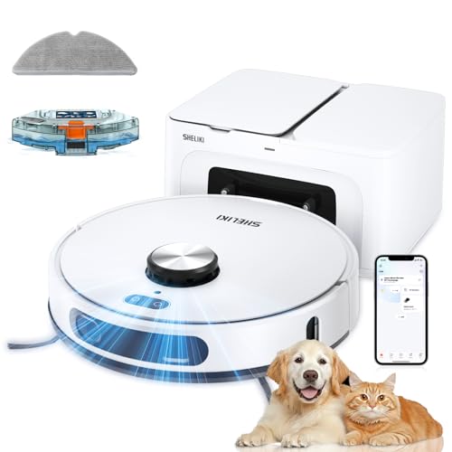 SHELIKI Robot Vacuum and Mop, 3-in-1 Robotic Vacuums Cleaner with LiDAR Navigation Smart Mapping & Max Strong 6000Pa Suction, Self Emptying Bases for 70 Days-White