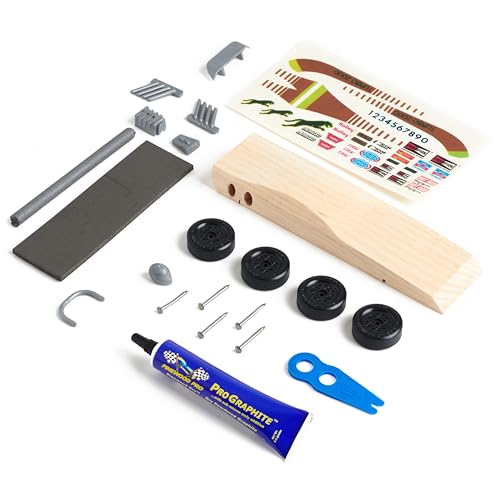 Pinewood Pro Ferrari-Style Derby Car Kit | 22 Piece Set | Polished Axles | Speed Wheels | PRO Graphite Included | Flex Weights | Wheel Spacing Tool | Cool Accessories and Decals