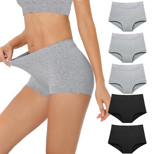 Migbean BoyShorts Panties for Women Short Boxer Briefs Full Coverage Boy Shorts Underwear Cheeky Panties Black Grey