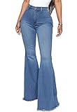 YouSexy Women's Flare Bell Bottom Jeans Destroyed Flare Denim Pants 70s Outfits for Women Blue-b