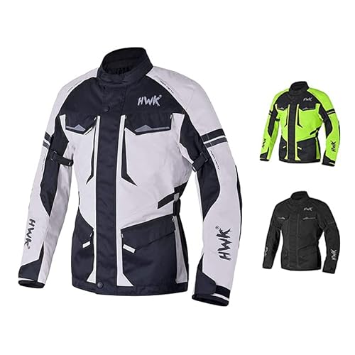 HWK Adventure Touring Motorcycle Jacket for Men, Water Resistant Cordura Textile Biker Jacket for Men, Durable and Stylish Moto Gear with CE Armor for Enduro Motorbike Riding - Grey, XL
