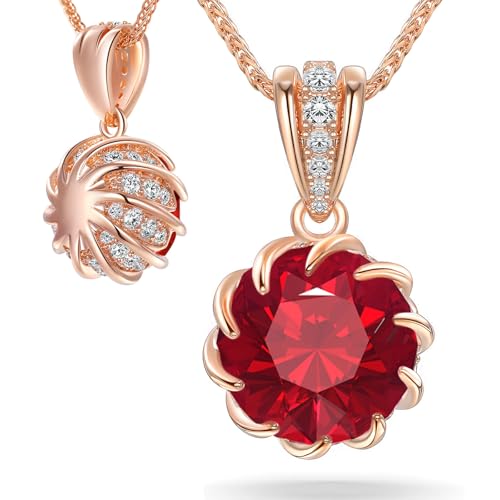 CeaKIev 6.0Carat (12.0mm) Round Cubic Zirconia Pendant Necklace 41 Accent Diamond-Cut Stones 18K Gold Platecd Rose Gold Chain Adjustable (18"+2") Elegant Women’s Neckla