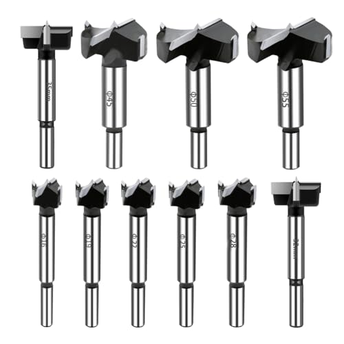 10PCS Forstner Drill Bit,Carbide Tipped Forstner Bit for Hard Wood, Wood Drilling Hole Saw Set Woodworking Hinge Cutter Tool Kits for Wood Plastic Plywood