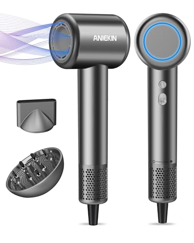 Hair Dryer, High-Speed Ionic Low Noise Blow Dryer with Brushless Motor for Fast Drying, Thermo-Control Quiet Compact Hair Blow Dryer with Magnetic Diffuser for Curly Hair for Home Travel Salon