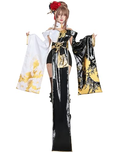Cosplay.fm Women Game Cosplay Costume Goddess Kimono Top and Shorts with Waistband and Headpiece (black and white, M)