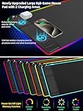 XXL Mouse Pad with Phone Holder Black, RGB Desk Mat with 15W Fast Charging, LED Large Gaming Mousepad with 11 Lights Colors, Long Mouse Pads for Desk, Waterproof Non-Slip Desk Pad for Office & Home