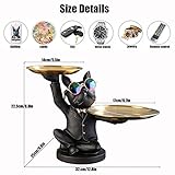 NUACOS Cool Bulldog Statue Bulldog Butler Figurine with 2 Metal Trays, Resin Sculpture for Home Decor, Living Room Bedroom Office Artworkdesktop Decoration (Black)