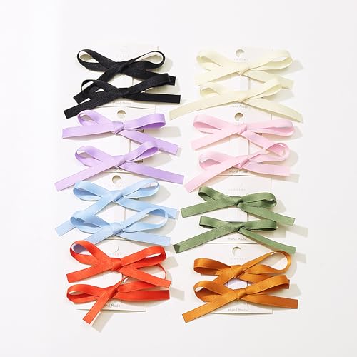 Ayesha Hair Ribbon 16PCS Bowknot Satin Bows and Claw Clips for Women, Girls, Toddlers, Thick and Fine Hair