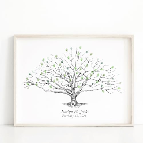 Guestbook Tree with Heart in Tree Trunk Guestbook for Weddings, Low Oak, Fingerprint Guest Book, Alternative Guestbook