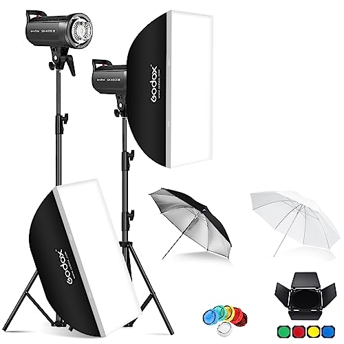 Godox SK400IIV 800W Professional Studio Strobe Flash 2Pack Kit 5700±200K with Standard Reflector,BD-04,Softbox,Umbrella,Light Stand,for Photography 2.4G Wireless X System Bowens Mount