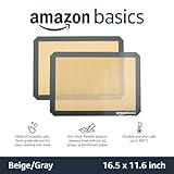 Amazon Basics Rectangular Silicone, Non-Stick Reusable, Food Safe Baking Mat, Pack of 2, 16.5" x 11.6", New Beige/Gray