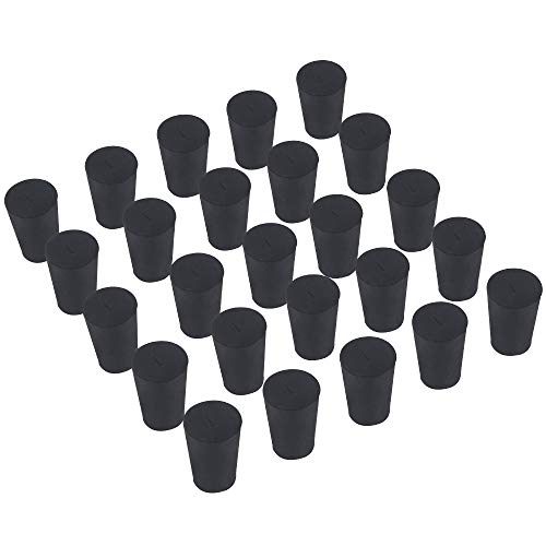 25-Pack (Same Size) Solid Rubber Stoppers - Size #1-19mm (0.74in) x 14mm (0.55in) - 26mm (1.02in) Long - Black Lab Plug