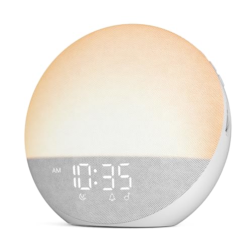 Sunrise Alarm Clock White Noise Machine: Natural Wake Up Light - Dimmable Clock with Bluetooth Speaker for Bedroom - 25 Sleep Sounds for Baby Adults Kids Frost White