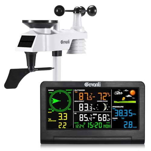 Weather Station Wireless Indoor Outdoor with 9-in-1 Sensor & LCD Display, Weather Station with Rain Gauge and Wind Speed/Direction, Moon Phase, Forecast, Temperature, Pressure, Humidity, Alarm