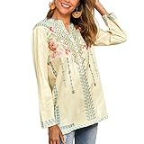 AK Women's Embroidered Tops Mexican Shirt V Neck Summer Casual Tops Peasant Tunic Loose Blouse (X-Large, 127-Yellow)