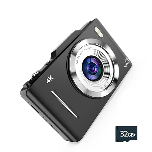 4K Digital Camera - 48MP Photos 32GB SD Card & Lanyard Included - Travel-Sized, Digital Point and Shoot Camera, Kid-Sized, Small Camera Gift for Kids, Boys, Students & Teens