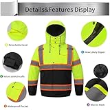 TOKISHI High Visibility Hoodie For Men Reflective Safety Jacket Snowproof And Warm Raincoat With Zipper Men'S/Women'S Construction Work Safety Insulated Parka Green L