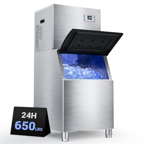 Commercial Ice Maker Machine 650lbs/24h,Large Capacity 400lbs,Industrial Nugget Ice Machine with Self Cleaning Function,210 Counts Ice Ready in 4-12 Min,Store Ice for More Than 12h