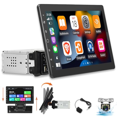 EKAT 10 inch Detachable Single Din Car Stereo with Apple CarPlay and Android Auto, 10.1 Touch Screen 1 Din Radio with Mirror Link/1080P/EQ Audio/SWC/Bluetooth +Backup Camera+MIC