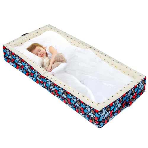 Umoving 100% Cotton Lining Portable Foldable Toddler Travel Bed - Soft Foam Floor Bed with Washable Cover, Safe and Comfortable Toddler Crib, Ocean Blue