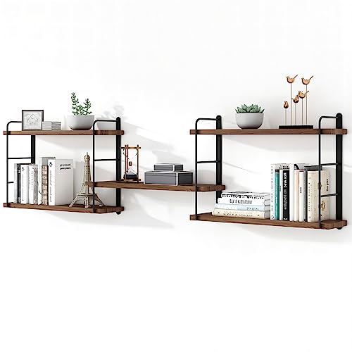 MXCSE Wall Mounted Floating Shelves, Wall Shelves, Rustic Wall Decor Wood Shelves for Bedroom, Living Room, Bathroom and Kitchen Storage, Easy Installation (5, Brown)