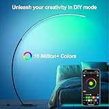 RGB Floor Lamp with 3 Color Temperatures, Ultra Bright 1800LM Smart Arc LED Floor Lamp with Remote Control, Music Sync, Scene Modes, Modern Standing Tall Lamp for Bedroom Living Room Gaming Rooms