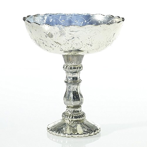 Mercury Glass Compote Dish, Bowl Centerpiece with Pedestal, 8 x 9.25 inches