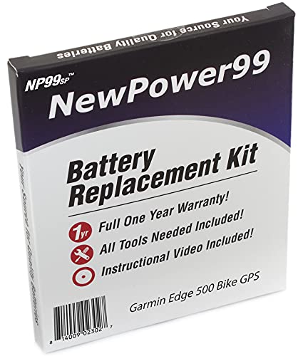 NP99sp NewPower99 Battery Replacement Kit for Garmin Edge 500 Bike GPS with Installation Video, Tools, and Extended Life Battery