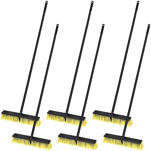 Zhehao 6 Pack 18 Inches Push Broom Outdoor, Multi Surface Garden Brush Broom with Adjustable 63" Long Handle for Deck, Driveway, Patio, Warehouse, Garage, Yard, Concrete Floor Cleaning