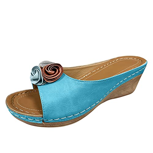 Summer Sandals for Women 2022 Trendy Wedge Solid Wedge Heel Sandals Floral Plus Size Slide Casual Wedge Sandals 7.5