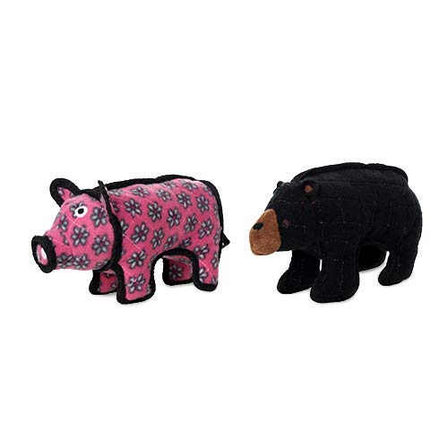 TUFFY -World's Tuffest Soft Dog Toy- Zoo Jr Bear & Jr Pig- Combo Pack- Squeaker -Multiple Layers. Made Durable, Strong & Tough. Interactive Play(Tug, Toss & Fetch).Machine Washable & Floats.